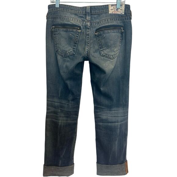 True Religion Low-Rise Straight Jeans Distressed Dirty Wash Grunge Thrashed Edgy - Picture 2 of 11